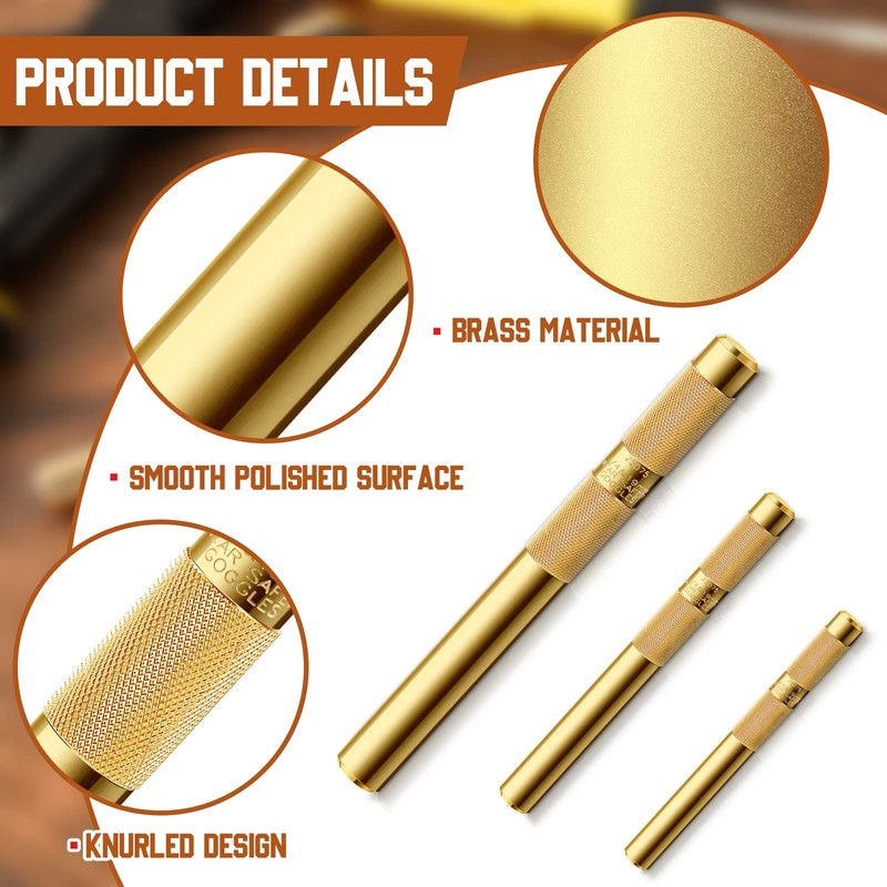 3 Pcs Brass Drift Punch Set, 3/4, 1/2, 3/8 Inch,