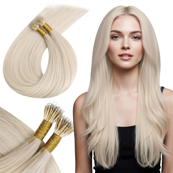 Ugeat Blonde Nano Hair Extensions Human Hair 20Inch Platinum Blonde