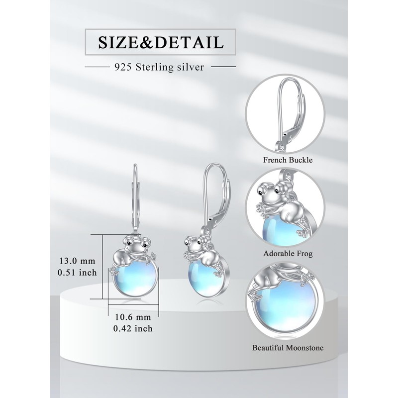 Dorunmo Frog Earrings Moonstone Earrings Sterling Silver Leverback Earrings Animal