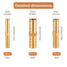 TRACOMPAN 12PCS Brass Barb Hose Fittings (6/8/10mm) | 2 Way Straight Leakproof Hose Barbed Couplers for Air Pipe Air Line Fuel Line Water Pipe Hose Pipe Connectors