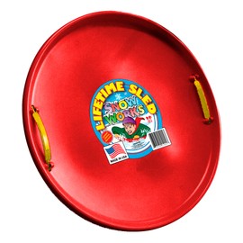 Lifetime Saucer Snow Sled, Heavy-Duty Plastic, Cold Weather Downhill Outdoor Winter Snow Sled Disc with Handles (Red).