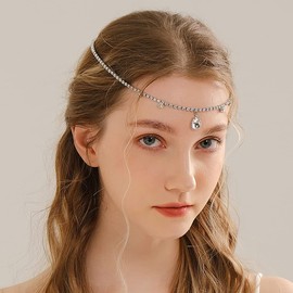 Chargances Bridal Rhinestone Forehead Head Chain Boho Crystal Teardrop Headpiece Wedding Festival Hair Accessories for Women Gift