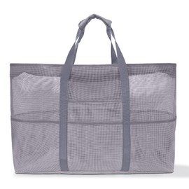 BOZIEE Large Beach Bag XXL Mesh Beach Bag Women's Shopper Travel Bag with Zip Beach Tote Bag for Beach Travel Shopping Picnic, gray, XXL