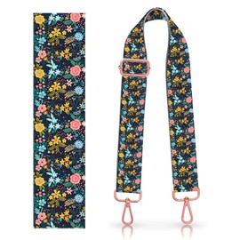 AURASWAY Purse Straps Rose Gold Buckles Wide Shoulder Strap,Fashion Adjustable Replacement Belt for Crossbody Canvas Bag Handbag (Bright Flowers)