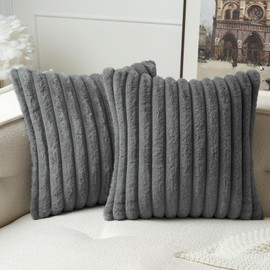 MIULEE Plush Velvet Cushion Cover Faux Fur Soft Modern Sofa Cushion Decorative Cushion Smooth Zip Washable Decorative Cushion Cover for Living Room Bedroom Sofa Set of 2 45 x 45 cm Grey