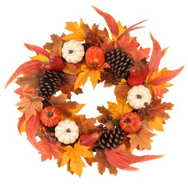 Fall Wreaths for Front Door, hogardeck 24" Autumn Wreath with Pine Cones, Pumpkins, Maple Leaves & Berries for Fall Decor, Farmhouse Door Wreath for Home, Window Wall Thanksgiving Outdoor Decorations