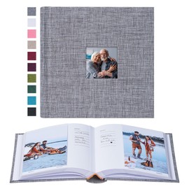 Mublalbum Small 4x6 Photo Album Linen Cover with Memo Areas Photobook Pictures Book Holds Vertical Pockets for Wedding Family Baby and Vacation (Gray)