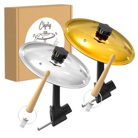2 Pack Car Cymbal Air Vent, Mini Drum Crash Cymbal Set with Drum Stick, Funny Musical Instruments Gadget for Drummer Music Lovers Gift, Compact Durable Car Accessory for Most Vehicles(Silver & Gold)
