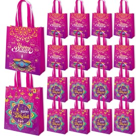 VDESFUEBY 20Pcs Diwali Gift Bags Happy Diwali Non-woven Gift Bags, Diwali Theme Party Gift Bag with Handle Treat Bags for Indian Light Festival Party Decorations Favors
