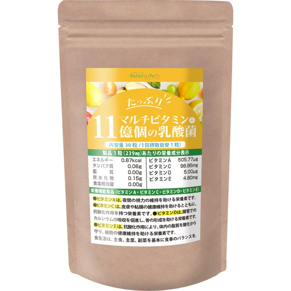 たっぷりマルチビタミン+11億個の乳酸菌 マルチ ミネラル サプリ 乳酸菌 亜鉛 酵母 ビフィズス菌 植物発酵エキス 栄養機能食品