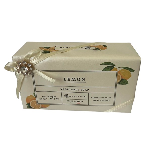 Alchimia Lemon Vegetable Handmade Italian Soap Bar With Jeweled Flower