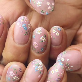 3D Embossed Press on Nails Short Almond Floral False Nails with Designs Flower Nail Tip Fake Nails Light Pink Glossy Glue on Nails Acrylic Nails Handmade Nails Artificial Nails for Women Girls 24Pcs