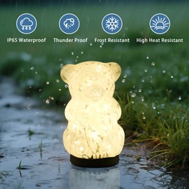 Solar Lights Outdoor, Cracked Glass Bear Lights for Garden, Outside, Decorative LED Decorations for Patio and Yard Lawn Backyard Decor, Waterproof, Warm White