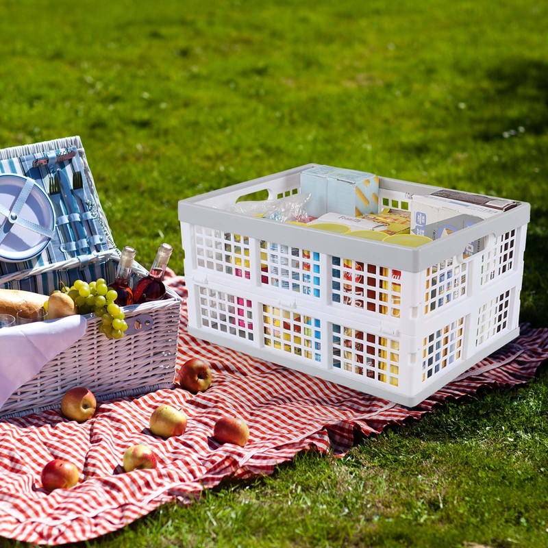 Wakikini 30 L Plastic Rectangular Collapsible Crates, 3 Pack Folding