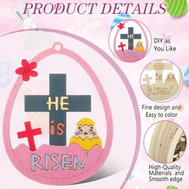 DoubleFill 26 Set Easter Jesus Crafts Kits DIY Religious Wooden Egg Ornament Craft He Is Risen Make Your Own Easter Egg with Paints Brushes for Christian Church Sunday School Activities Party Supplies