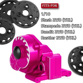 RC Transmission Case Gearbox w/Spur Gear Upgrades Part for 1/10 Slash/Rustler/Stampede/Bandit 2WD (VXL) Drag Slash/Bigfoot,BRCatWPark Aluminum Gearbox Hops Up,Replace #9495,Pink