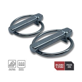 DOJA Industrial | Quick Release Pins | 10 Units 4,5mm Diameter x 37mm Long | Zinc Plated Galvanised Steel | Pull Ring Lynch Pin | Safety Locking Cotter Pins for Boat, Bike, Trailer, Tractor, Yacht