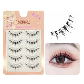MENG JIE SHANG PIN Natural False Eyelashes, 5 Pairs Popular, Transparent Axis, Soft Core, Ultra Lightweight, Soft, Handmade, Actress Eyelashes, Cosplay Makeup False Eyelashes (K-32)
