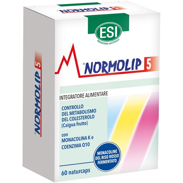 ESI - Normolip 5, Food Supplement with Fermented Red Rice and Caigua, which Contributes to Normal Cholesterol Levels, Gluten and Vegan Free, 60 Naturcaps
