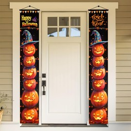 BlissYard Halloween Porch Banner 12x71 Inch Trick or Treat Door Sign Jack O Lantern Pumpkin Outdoor Hanging Decoration Happy Halloween Vertical Yard Flag for Home Party Entryway