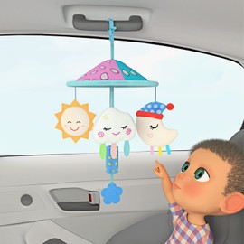 Baby pram mobile toy for playpen, Car roof handle toys with soft Rattle for 0 Months up (Sky)