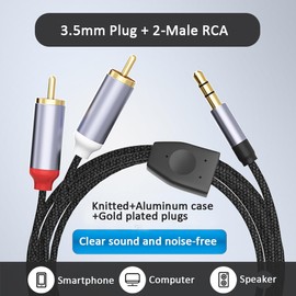 RCA to 3.5mm Aux Cable, Aux to RCA Headphone Male to Male Jack Adapter Nylon Braided 1/8 to RCA Audio Y Cord for Smartphones, MP3, Tablets, Speakers, HDTV (16.4 Feet)