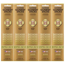 Gonesh Incense Sticks Extra Rich Collection - Patchouli 5 Packs (100 Total)