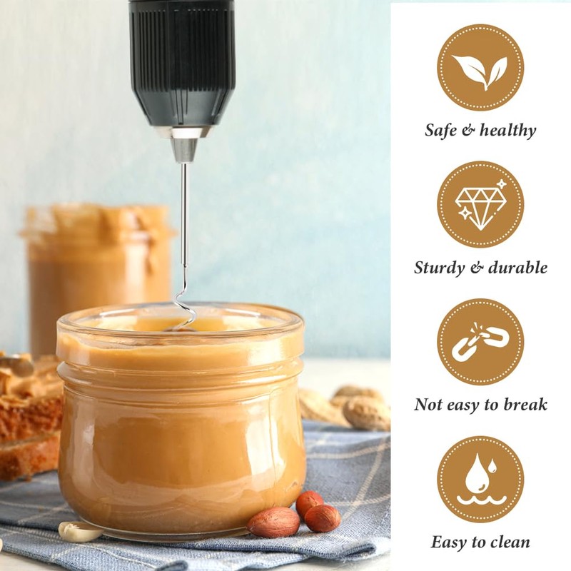 Peanut Butter Stirrer Tool, Stainless Steel Drill Nut Butter Stirrer,