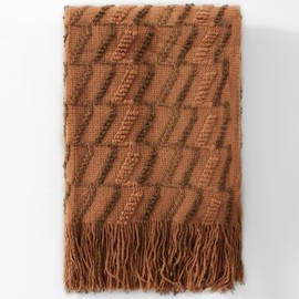 Counfeisly Fluffy Knitted Fringe Rust Orange Throw Blanket, Lightweight Soft Cozy for Bed Sofa Chair Throw Blankets, 50" x 60"