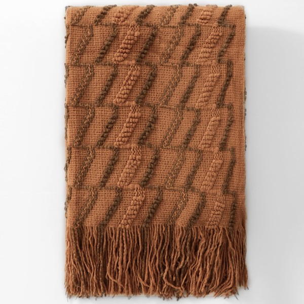 Counfeisly Fluffy Knitted Fringe Rust Orange Throw Blanket, Lightweight Soft
