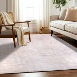 Delara Machine Washable Area Rug, Soft & Durable, Non-Slip, Stain Resistant Rug for Bedroom, Living Room, Dining Room, High Traffic Areas. (Beige, 6' X 9')