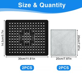 Pack of 2 Sink Liners, 32 x 26.2 cm Sink Mat, Rubber Sink Mat with 2 Silver Wire Cloths, Protective Mat for Sink, Sink Mat for Kitchen Sinks