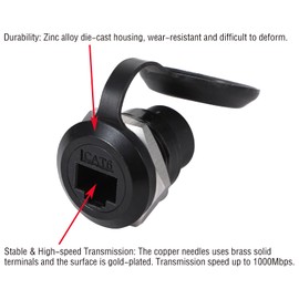 ANMBEST 10PCS RJ45 Panel Mount Connector, Cat6 8P8C Ethernet LAN Pass Through Cable Coupler Female to Female Extension Adapter with Waterproof/Dust Cap