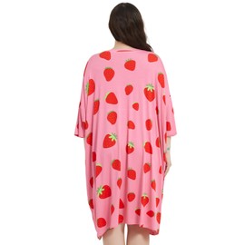 KFUBUO Plus Size Nightgowns for Women Oversized Sleep Tshirts Dress Pjs Lounge Short Sleeves Strawberry Sleepwear With Pocket Fit S-5XL