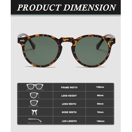 XITUADDA Polarised Round Sunglasses Women Men Retro Classic Acetate Frame Sunglasses UV400 Protection, Leopard Green
