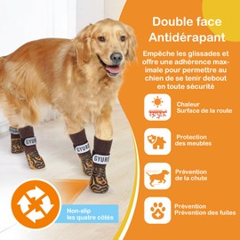 GYURO Dog Socks Non-Slip for Hardwood Floors - Extra Thick Handle that Works Even When Twisted - Prevents Licking, Slipping and is Ideal for Protecting Dogs' Paws (Brown, XL)