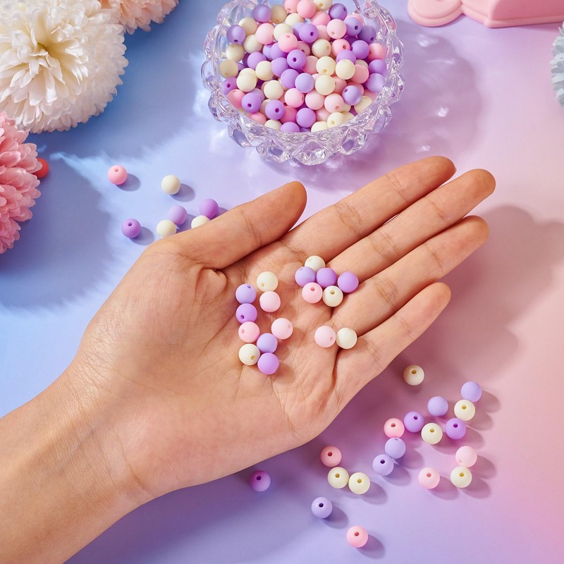 PandaHall 190pcs Matte Acrylic Beads 8mm Purple Round Loose Beads