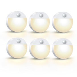 OQIMAX Motion Sensor Light, Battey Powered Under Cabinet Lights, Double Sided Pasting Night Light, Cordless Closet Lights, Auto On/Off, for Wardrobe, Hallway, Kitchen, Stairs (Warm Light), 6 Pack