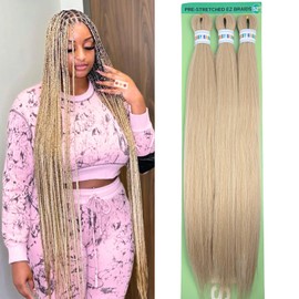 Ash Honey Blonde Braiding Hair Pre stretched Hypoallergenic Synthetic ez braid Prestretched Braiding Hair Extensions for Knotless Braids