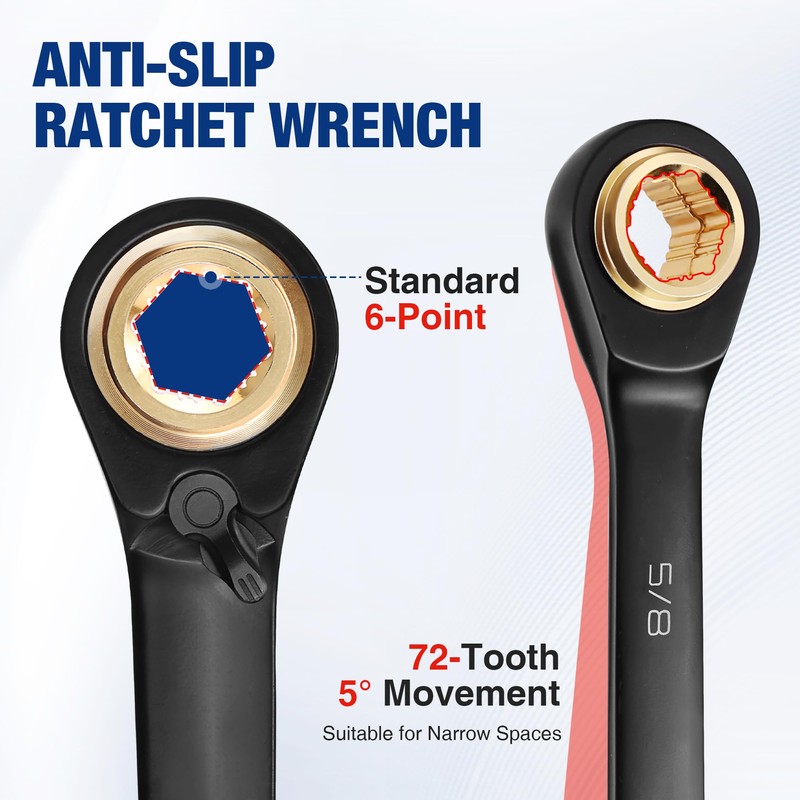 WORKPRO 4-in-1 Reversible Ratcheting Wrench Set, Anti Slip SAE Wrench