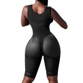 Snatched Body Fajas Colombianas Moldeadoras | Stage 1 Faja Post Surgery BBL Lipo 360 | Full Body Faja for Women Knee Length Compression Garment Black XL