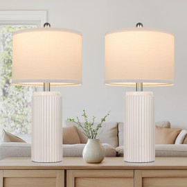 TOBUSA 23.5’’ Modern Ceramic Table Lamps Set of 2 for Living Room, Farmhouse Vintage Bedside Table Lamps with White Linen Shade, Rustic Bedroom Ceramic Lamps for Nightstand Home Office End Table Dorm