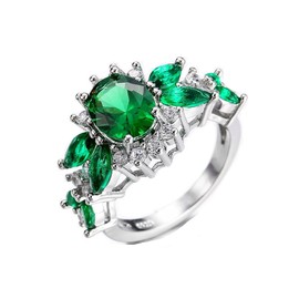 Emsione 925 Sterling Silver Plated Created Green Topaz Cluster Flower Cocktail Women Band Ring Size 8