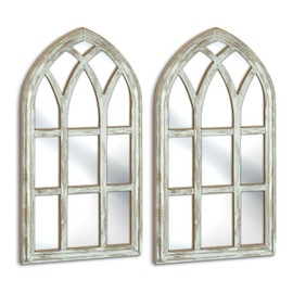 Putuo Decor Set of 2 Gothic Arch Window Frame Wall Decor with Acrylic Mirror Vintage White Cathedral Style for Farmhouse Bedroom Entryway