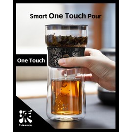 ZENS Cool Glass Teapot with Infuser, Smart One Touch Tea Maker for Loose Tea Diffusers with Insulated Mug and Portable Tea Kits, Enchanted Teapot Alternatives for Tea Lover Gifts