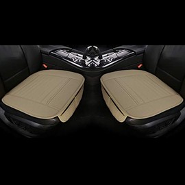Four Seasons General Cuero de la PU  Carbón de bambú Transpirable Cómodo Interior del Coche Cojín del Asiento Cubierta de la Estera del cojín(Beige)  