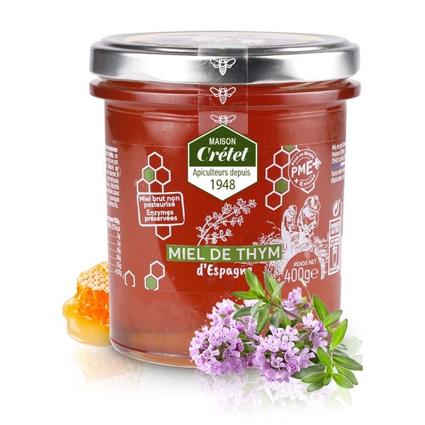 Maison Crétet | Thyme Honey | Amber Liquid Honey | Preserved Garrigues Honey | Glass Jar | 400g