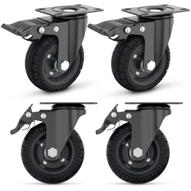 Lygoeege 4 Inch Swivel Caster Wheels with Dual Brake, Up to 1000lbs, Set of 4, Solid Rubber, Cast Iron Rim, Plate Casters, Outdoor, Flat Free for Carts, Dolly, Workbench, Trolley, DIY Tools