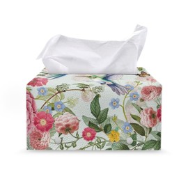 Oamsistay Wildflower Rectangle Tissue Box Cover Modern PU Leather Rectangular Tissue Box Tissue Box Holder Waterproof Tissue Cover Decorative Tissue Box Organizer for Bathroom