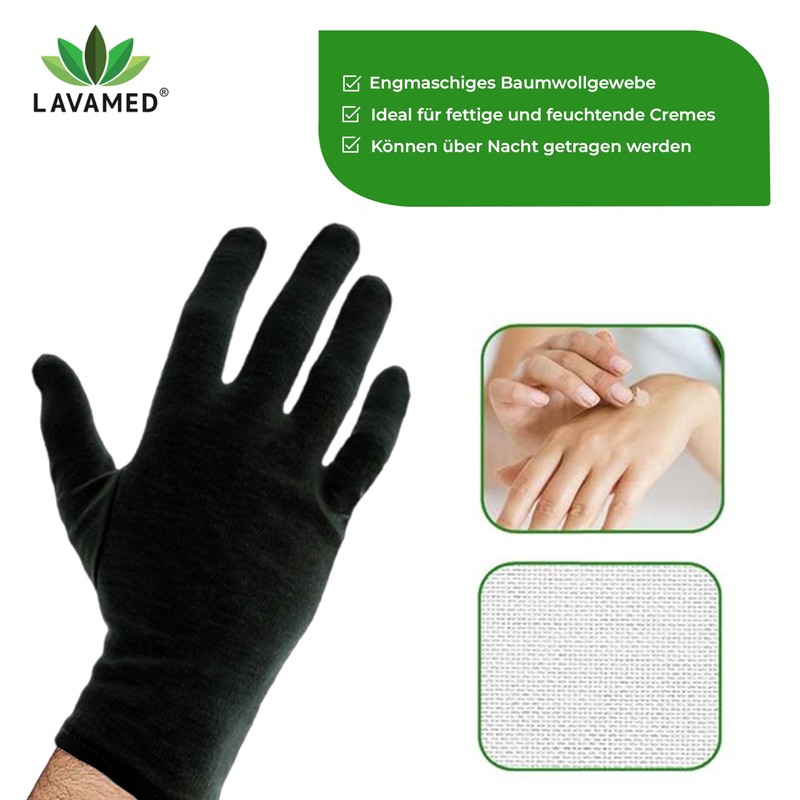 LAVAMED Dermatest Cotton Gloves Black Protective Gloves 100% Pure Cotton